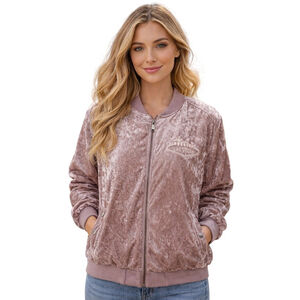 Pink velour zip up blazer las Vegas embroidered Ashley Outerwear EUC XL quilted